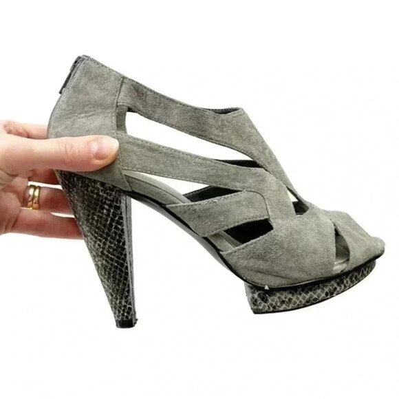 Attitude Strappy Chunky Platform Heels Caged Open Toe Shoe Y2K Faux Suede Grey 7 - Picture 15 of 15